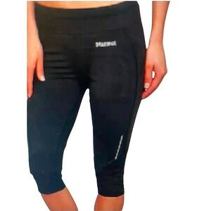 Marmot Womens XS Black Cropped Athletic Legging Running Tights D68220 Reflective